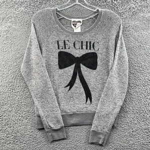 Modern Lux Sweater Juniors XS Grey Graphic Crew Neck Long Sleeve Knit Sweater